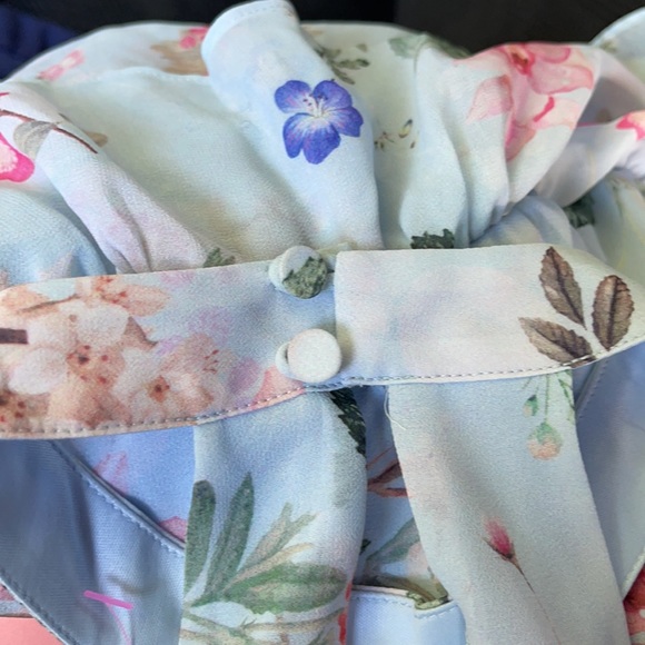 EXPRESS FLORAL WATERCOLOR BLUE HALTER DRESS - Picture 6 of 9